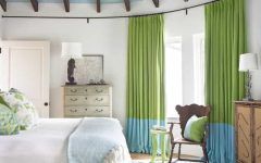 White Coastal Bedroom Boasts Lime Green Curtains