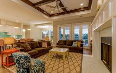 Wonderful Colorful Open Plan Living Room With Exposed Beam Coffered Ceiling