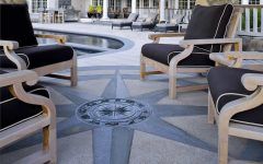 Wooden Chairs With Navy Cushions in Coastal Style Patio