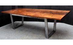 Acacia Wood Top Dining Tables With Iron Legs on Raw Metal