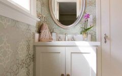 Cottage Silver Framed Oval Mirror Vanity With Built in Storage