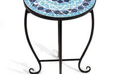 2024 Popular Blue Mosaic Black Iron Outdoor Accent Tables