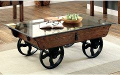 50 The Best Furniture of America Charlotte Weathered Oak Glass Top Coffee Tables