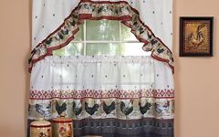 2024 Popular Traditional Two-Piece Tailored Tier and Swag Window Curtains Sets With Ornate Rooster Print